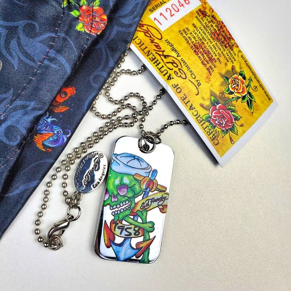 ED HARDY By Christian Audigier VINTAGE Style Necklace /Skull Dog Tag - Picture 4 of 8